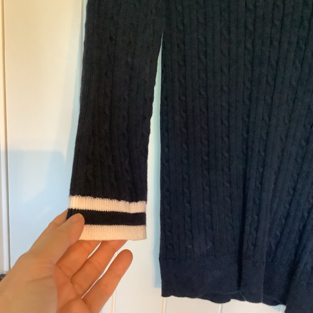 Chaps Navy‎ and White V-Neck Sweater for Women - Picture 3 of 5